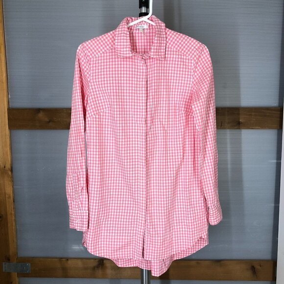 TYLER Boe Sherri Blossom Pink White Gingham Button Down Tunic Longer Blouse Sz 4 - Picture 2 of 11
